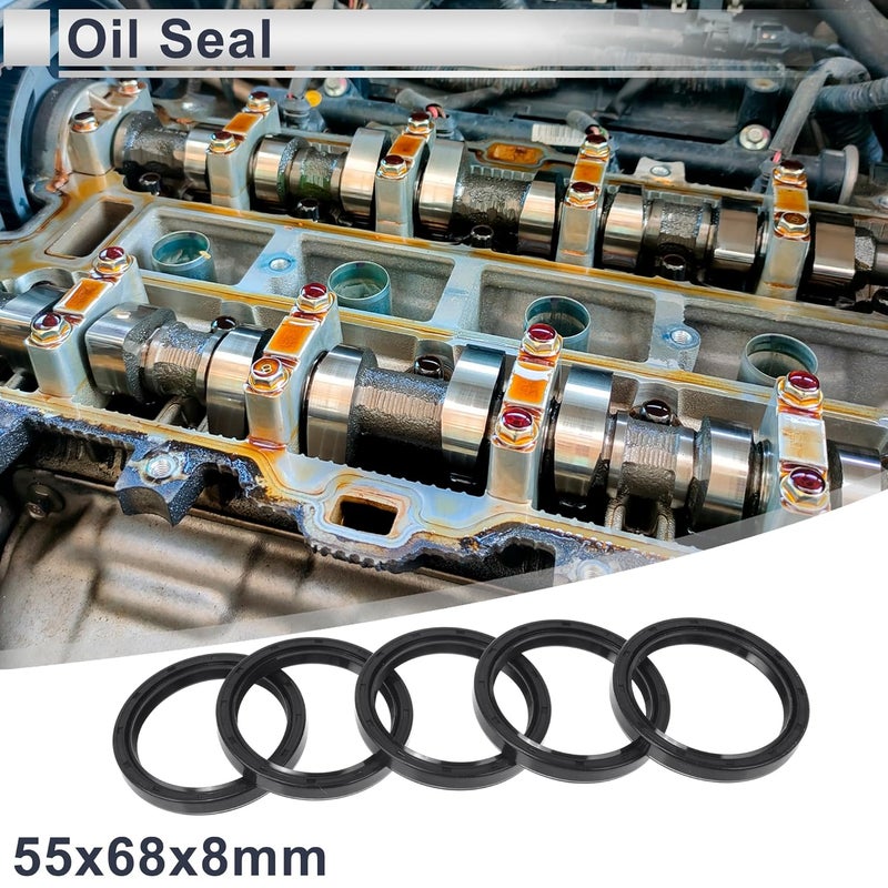 RATCHROLL Universal Oil Seal TC Double Lip W Steel Spring Seal Ring Rotary Shaft Seal 55x68x8mm High Pressure NBR Rubber Black 5 Pcs - Image 2